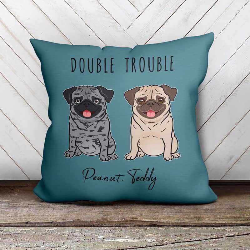 Pillow Sitting Pug Double Trouble Personalized Pillow (Insert Included)