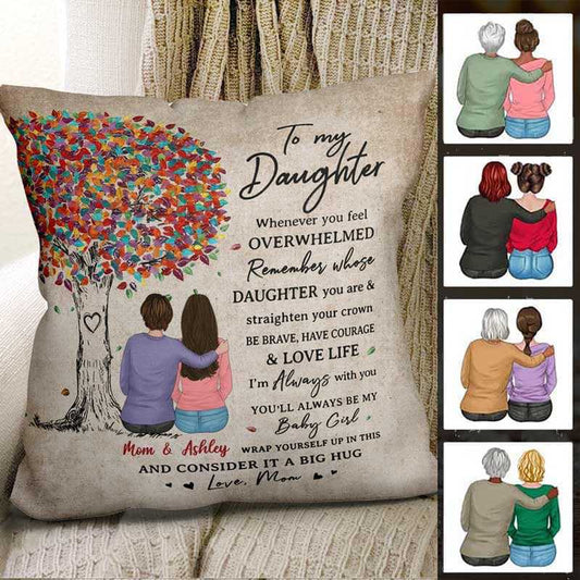 Pillow To My Daughter Colorful Tree Personalized Pillow (Insert Included) 18x18 / Linen