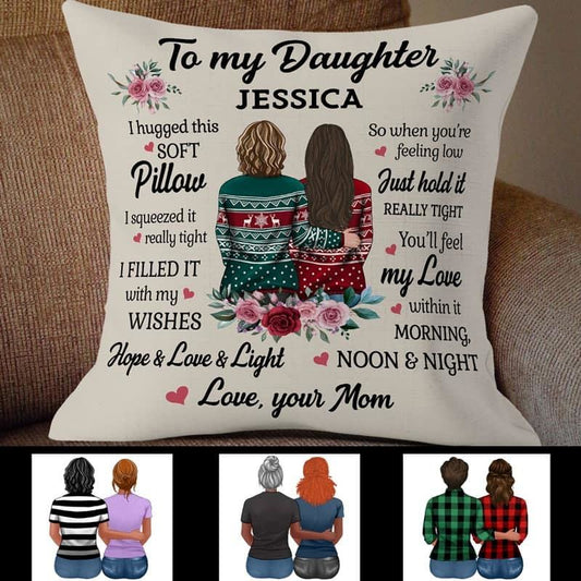 Pillow To My Daughter Flower Personalized Pillow (Insert Included) 18x18 / Linen