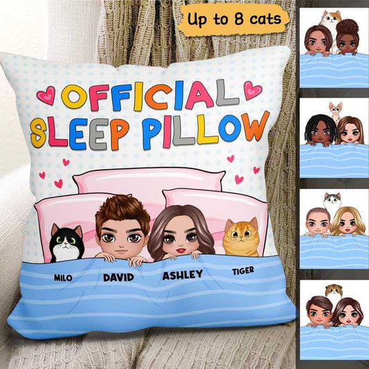 Pillow You Me And The Cats On Bed Personalized Pillow (Insert Included) 12x12 / Linen