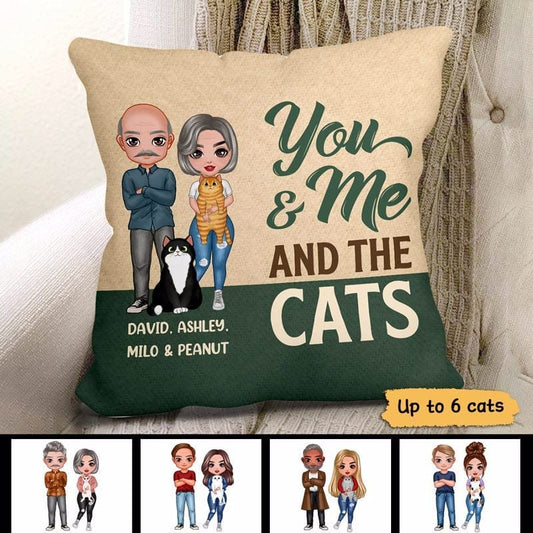 Pillow You Me & The Cat Doll Couple Personalized Pillow (Insert Included) 12x12 / Linen