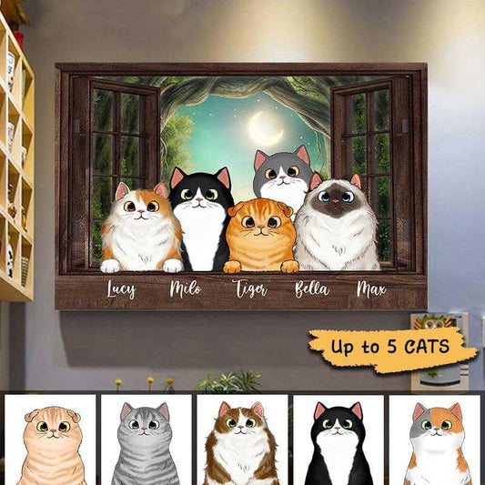 Poster Cats Peeking On Window Personalized Horizontal Poster 18x12