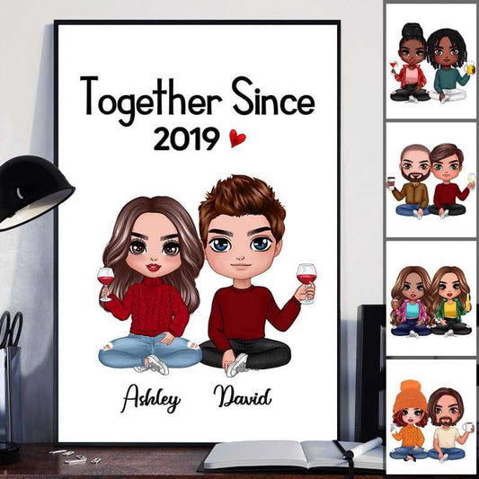 Poster Doll Couple Sitting Valentine‘s Day Gift For Him For Her Personalized Vertical Poster 12x18