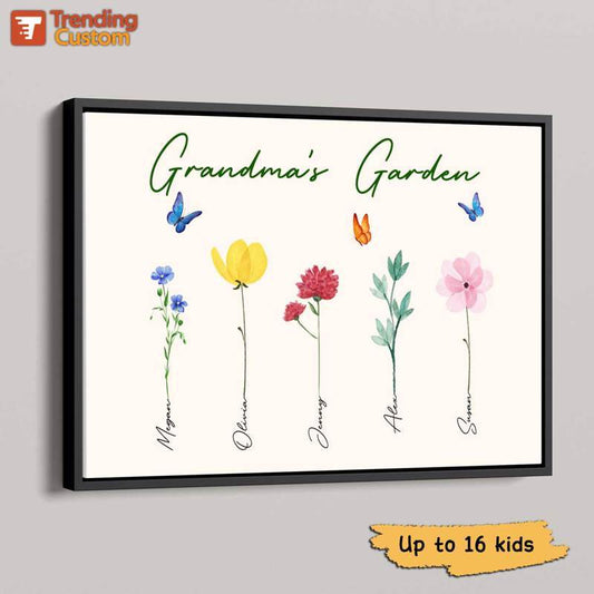 Poster Family Watercolor Flowers Personalized Horizontal Poster (11-16 Kids) 18x12