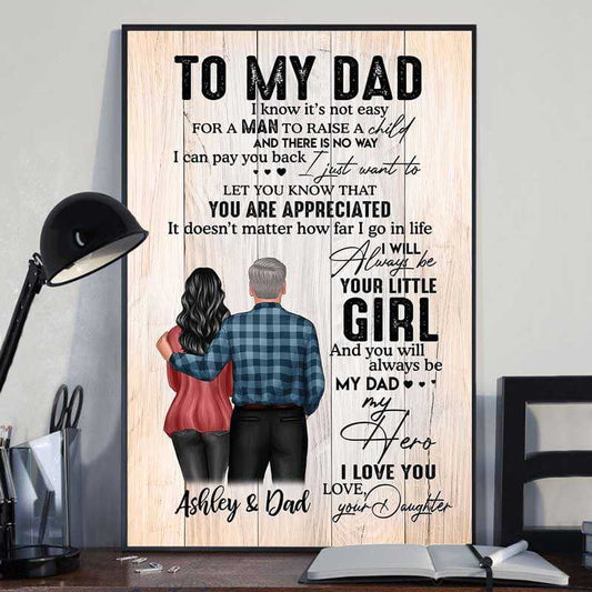 Poster To My Dad From Daughter Wood Texture Personalized Vertical Poster 12x18