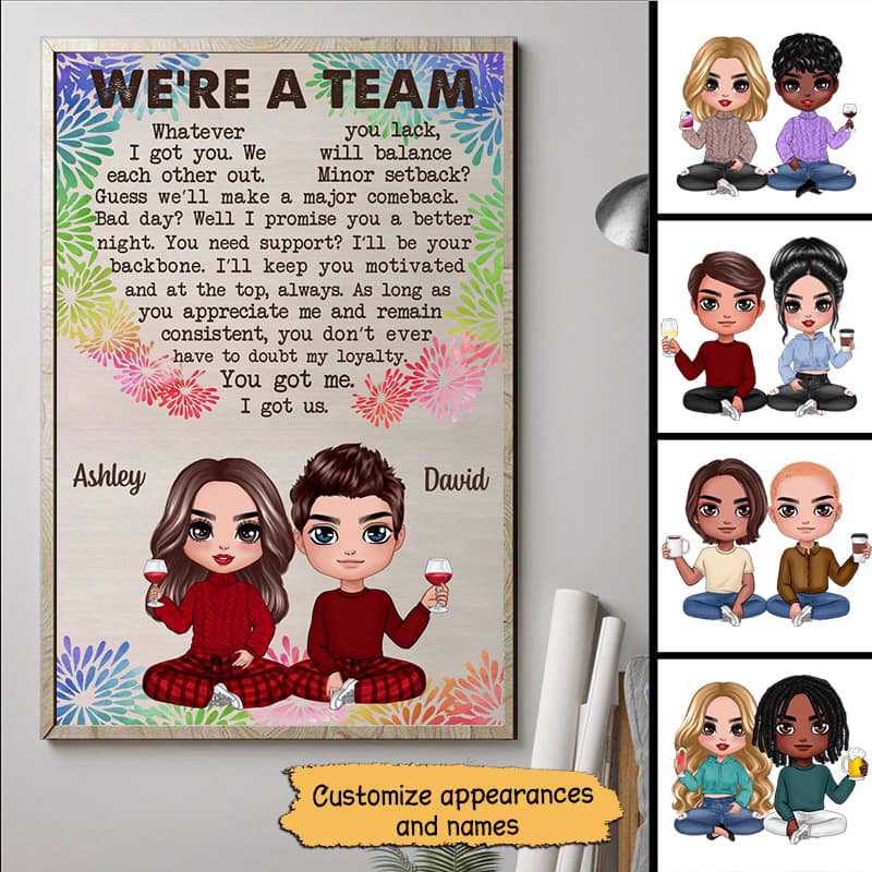 Poster We‘re A Team Valentine’s Day Gift For Him Gift For Her Personalized Vertical Poster 12x18