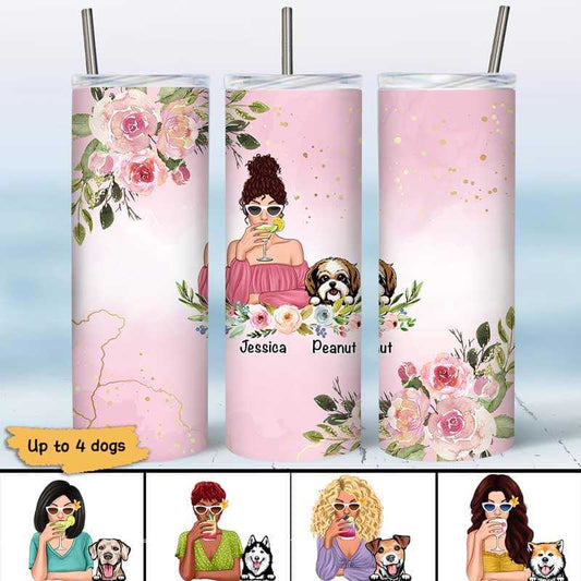 Skinny Tumbler Floral Dog Mom Cocktail Girl Personalized Skinny Tumbler 20oz