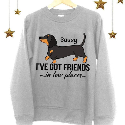 Sweatshirt Dog Dachshund Got Friends In Low Places Personalized Dog Sweatshirt Sweatshirt / S / Ash