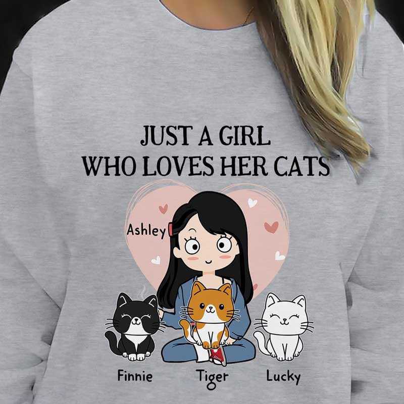 Sweatshirt Just A Girl Who Loves Her Cat Personalized Sweatshirt (Ash)
