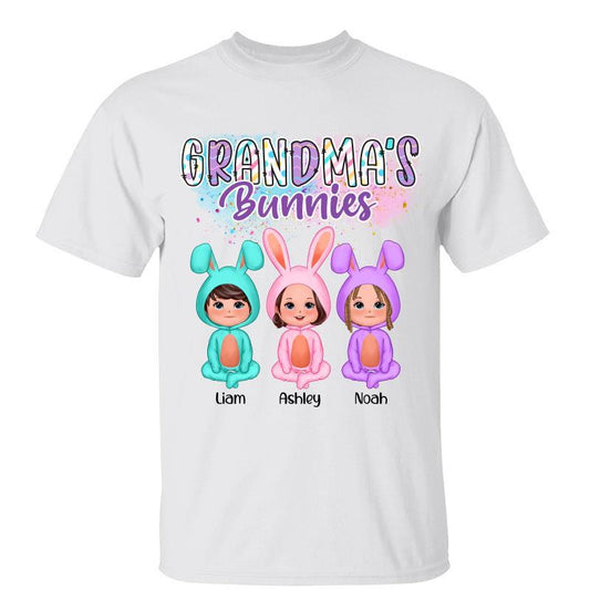 T-Shirt Bright Colors Pattern Grandma‘s Bunny Doll Kids Easter Personalized Shirt Classic Tee / White Classic Tee / S