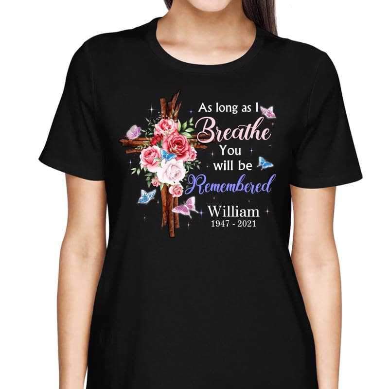T-Shirt Butterflies Floral Cross Family Memorial Personalized Shirt