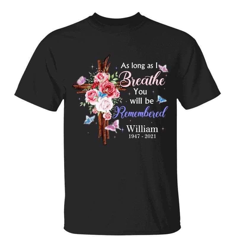 T-Shirt Butterflies Floral Cross Family Memorial Personalized Shirt Classic Tee / Black Classic Tee / S