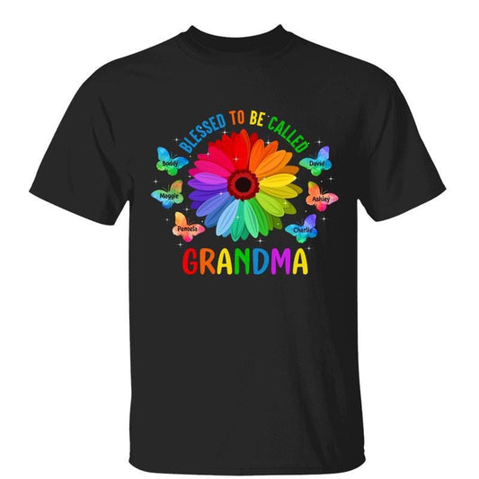 T-Shirt Colorful Daisy Grandma And Butterflies Personalized Shirt Classic Tee / Black Classic Tee / S