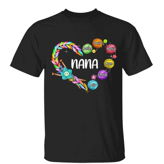 T-Shirt Crochet Grandma Heart Personalized Shirt Classic Tee / Black Classic Tee / S
