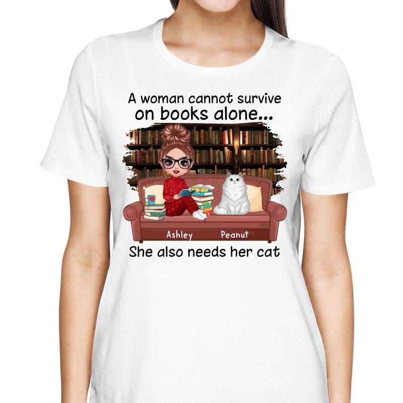 T-Shirt Doll Girl Reading Books On Sofa With Cats Personalized Shirt