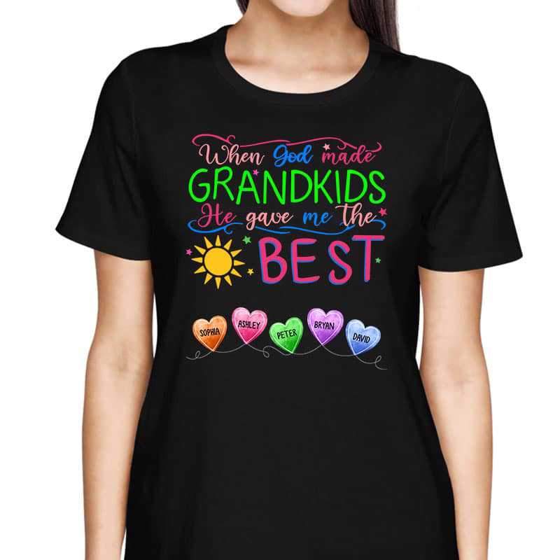T-Shirt God Gave Me The Best When Made Grandkids Grandma Grandpa Personalized Shirt