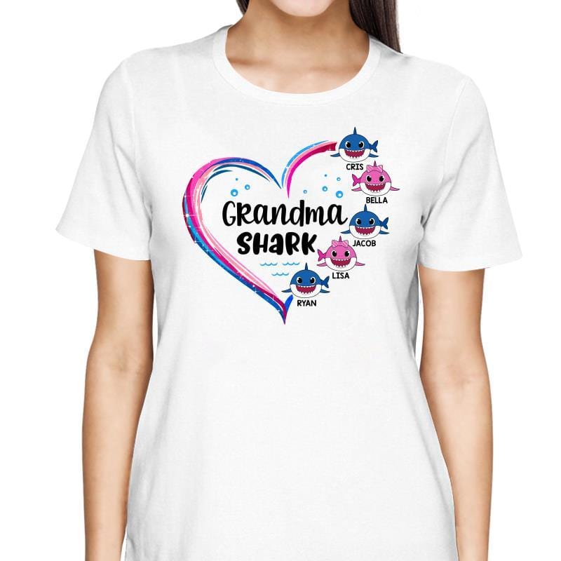 T-Shirt Grandma Mom Auntie Shark Heart Personalized Shirt