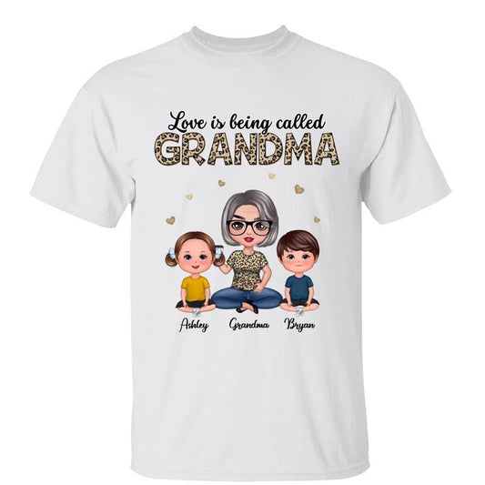 T-Shirt Leopard Love Is Being Called Doll Grandma And Grandkids Personalized Shirt Classic Tee / White Classic Tee / S