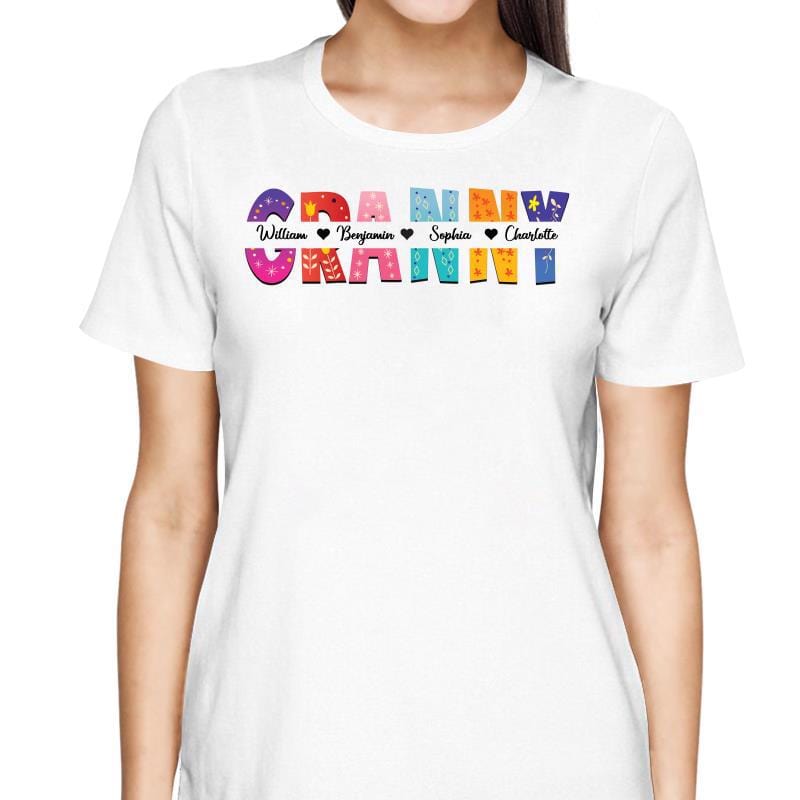 T-Shirt Mom Grandma Colorful Pattern Cut Through Mother‘s Day Personalized Shirt