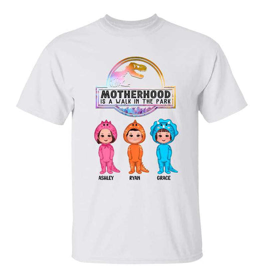 T-Shirt Motherhood Is A Walk In The Park Dinosaur Doll Personalized Shirt Classic Tee / White Classic Tee / S
