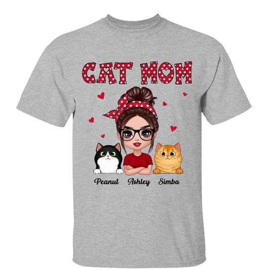 T-Shirt Polka Dot Pattern Doll Cat Mom Personalized Shirt Classic Tee / Ash Classic Tee / S