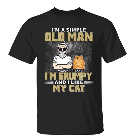T-Shirt Simple Old Man Like Cats Personalized Shirt Classic Tee / Black Classic Tee / S