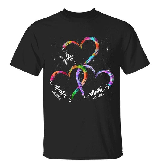 T-Shirt Wife Mom Grandma Hearts Personalized Shirt Classic Tee / Black Classic Tee / S