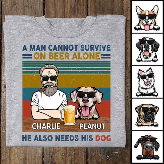 T-shirts A Man Beer Dogs Retro Personalized Shirt Classic Tee / S / Ash