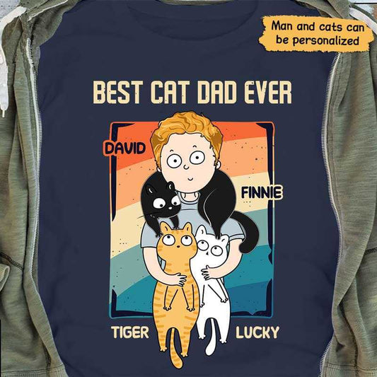 T-shirts Best Cat Dad Ever Chibi Boy Personalized Shirt Classic Tee / S / Navy