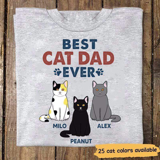 T-shirts Best Cat Dad Ever Just Ask Retro Cat Personalized Shirt Classic Tee / S / Ash