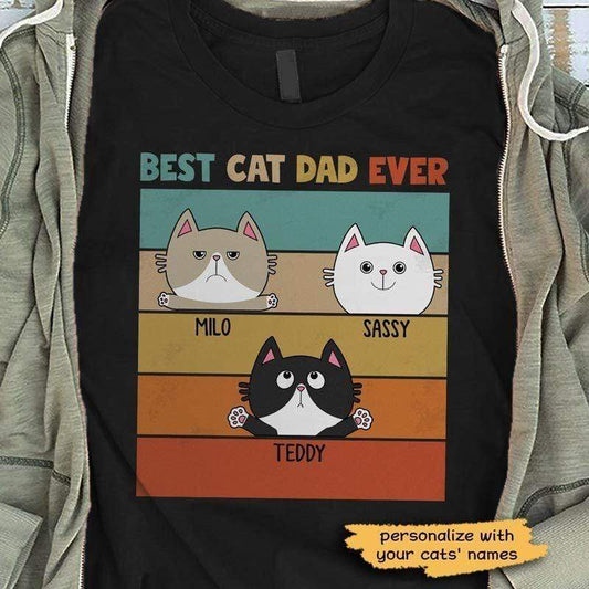 T-shirts Best Cat Dad Ever Retro Personalized Cat Dad Shirt Classic Tee / S / Black