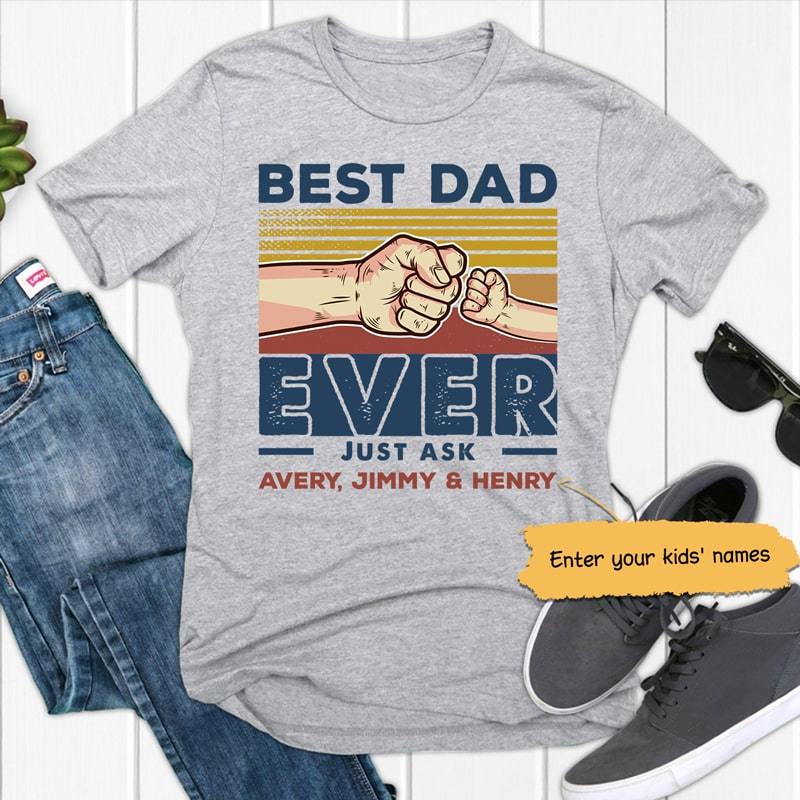 T-shirts Best Dad Ever Just Ask Retro Personalized Shirt Classic Tee / Ash Classic Tee / S