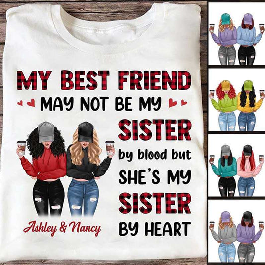 T-shirts Besties Red Plaid Modern Girls Personalized Shirt Classic Tee / S / White