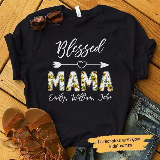 T-shirts Blessed Mama Mothers Day Personalized Shirt Classic Tee / S / Black