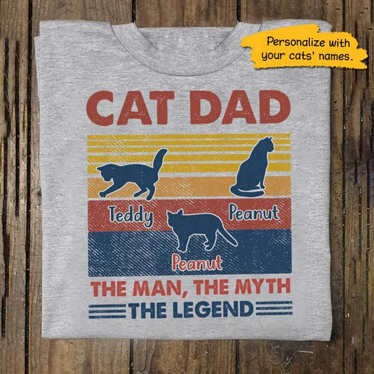 T-shirts Cat Dad Legend Retro Personalized Shirt Classic Tee / S / ASH