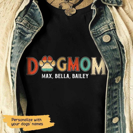T-shirts Dog Mom Retro Personalized Dog Mom Shirt Classic Tee / S / Black