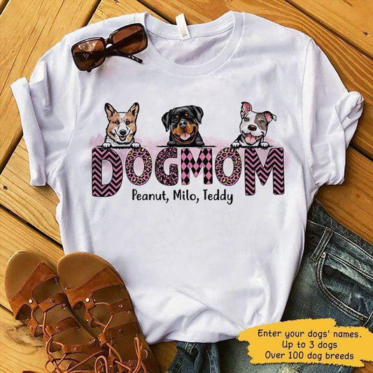 T-shirts Dog Mom Slogan Pattern Peeking Dog Personalized Dog Mom Shirt Classic Tee / S / White