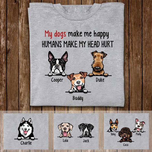 T-shirts Dogs Make Me Happy Peeking Dog Personalized Shirt