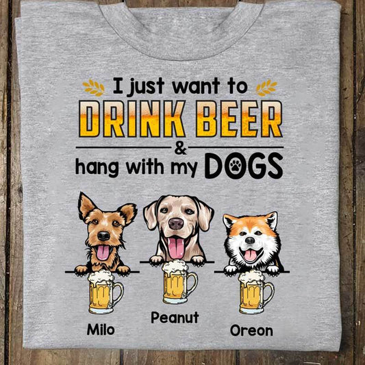 T-shirts Drink Beer And Hang With My Dogs Personalized Dog Shirt Classic Tee / S / Ash