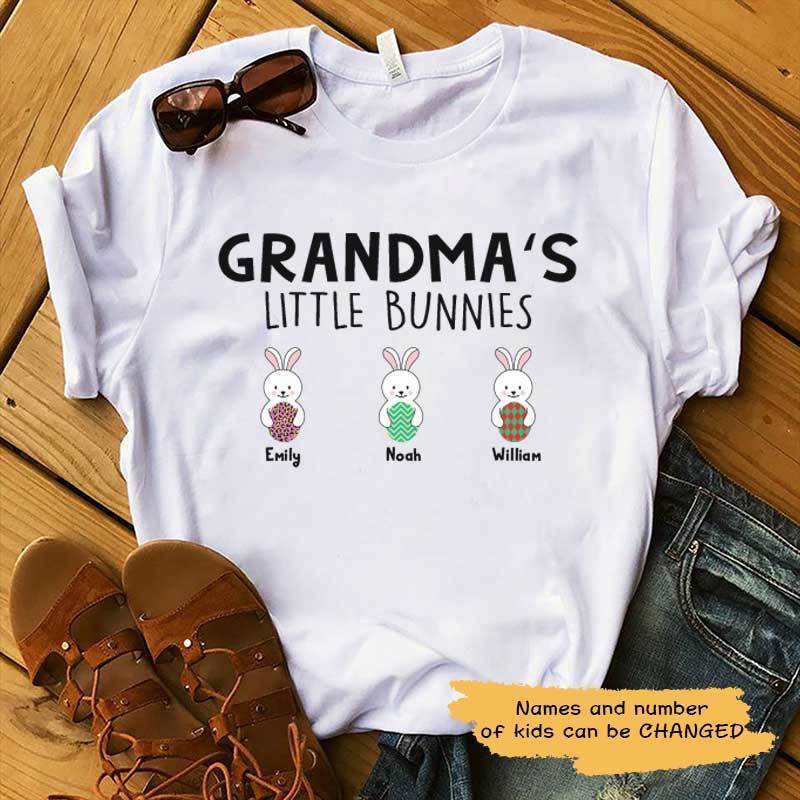 T-shirts Grandma's little bunnies Easter Personalized Shirt Classic Tee / S / White
