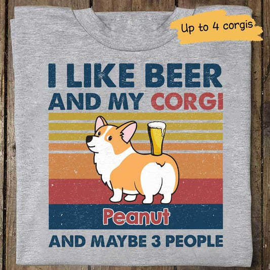 T-shirts I Like Beer And Corgi And Maybe People Retro Dogs Personalized Shirt Classic Tee / S / Ash