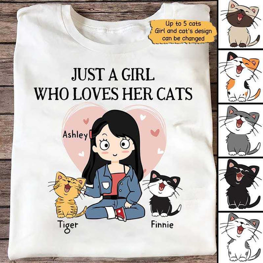 T-shirts Just A Girl Who Loves Cat Smiling Cat Personalized Shirt Classic Tee / S / White