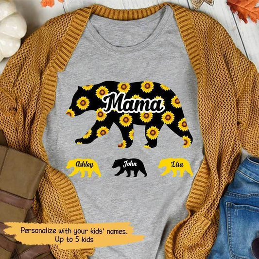 T-shirts Mama Bear Sunflower Personalized Shirt Classic Tee / S / Ash