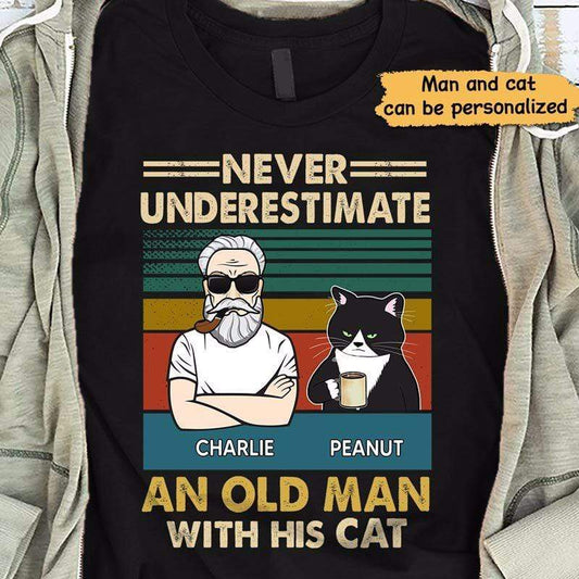T-shirts Never Underestimate An Old Man With His Cats Personalized Black Shirt Classic Tee / S / Black