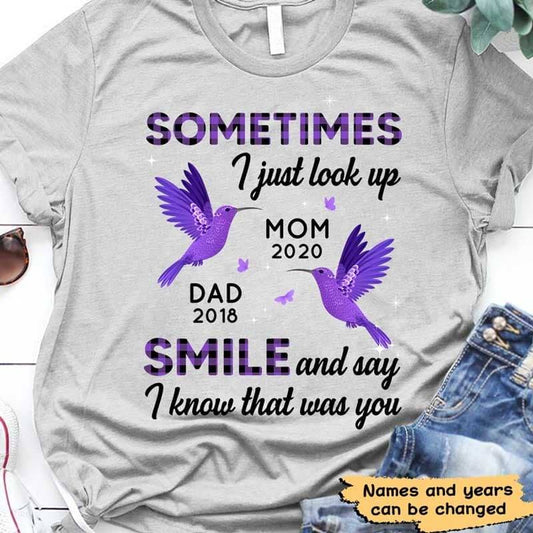 T-shirts Purple Hummingbird Sometimes I Just Look Up Checkered Pattern Personalized Shirt Classic Tee / S / Ash