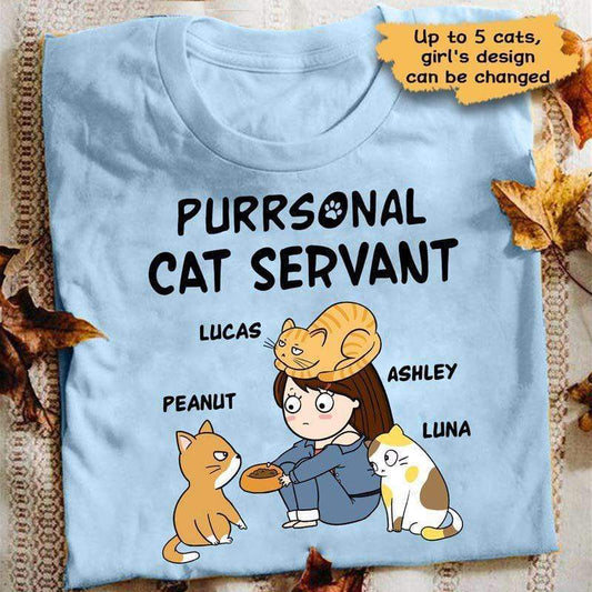 T-shirts Purrsonal Cat Servant Chibi Girl And Cats Personalized Shirt (Light Blue) Classic Tee / S / Light Blue