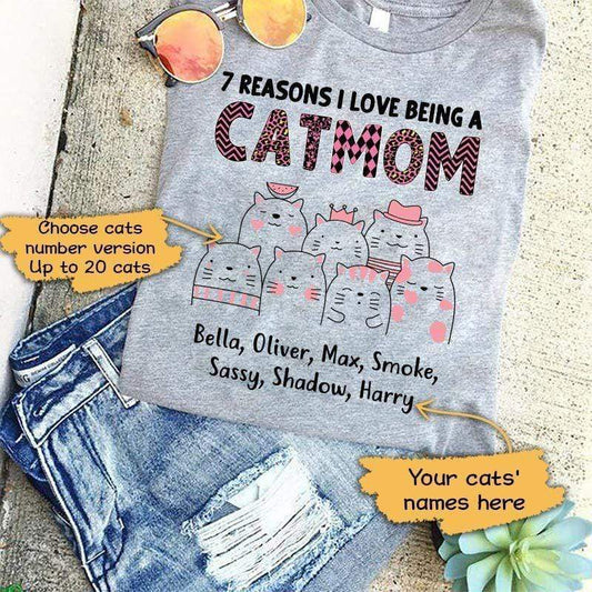 T-shirts Reason Being Cat Mom Slogan Pattern Personalized Shirt Classic Tee / S / Ash