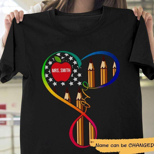 T-shirts Teachers- Flag Infinitive Love Personalized Shirt Classic Tee / S / Black
