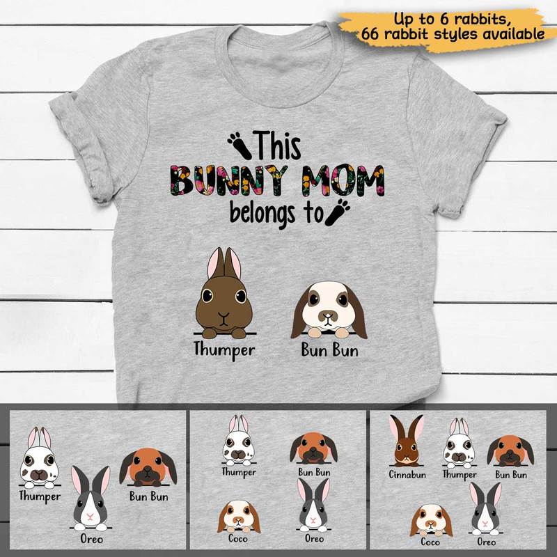 T-shirts This Bunny Mom Belongs to Peeking Rabbits Personalized Shirt Classic Tee / S / Ash