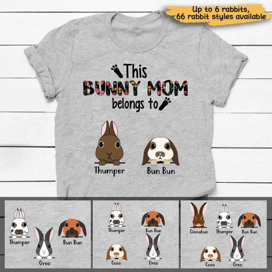 T-shirts This Bunny Mom Belongs to Peeking Rabbits Personalized Shirt Classic Tee / S / Ash